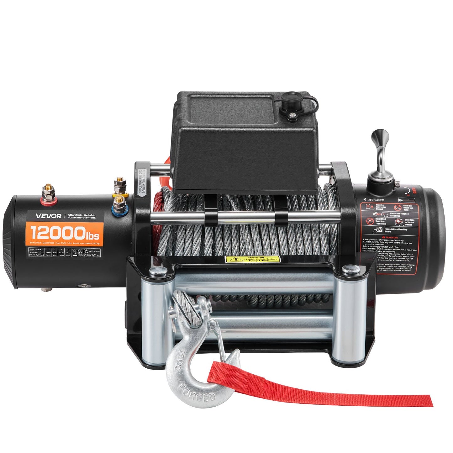 Electric Winch, 5400 kg Load Capacity, 12V DC Truck Winch with Φ9.1 mm x 26 m Steel Rope, Wireless & Wired Remote Control, Suitable for Towing SUV Jeep Trailer Boat Off-Road Vehicle