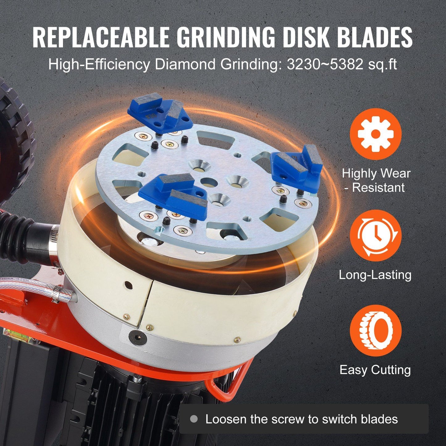 Electric Concrete Floor Grinder 10" Walk-Behind Grinder 3.0HP Concrete Floor Polisher, 2200W Grinding Machine, 1430RPM Upgrade Brushless Motor Surfacing Grinder for Granite/Marble/Stones