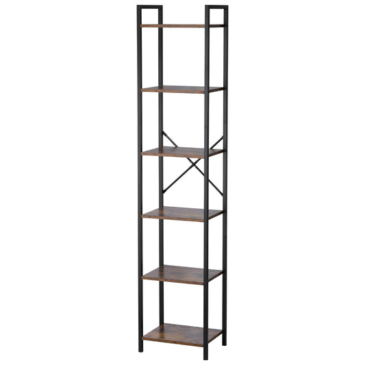 VEVOR Metal Bookshelf, 6-Tier Industrial Bookcase, Tall Narrow Rustic Vintage Storage Bookshelf with Open Shelves, Freestanding Display Shelving Unit Storage Rack, for Living room, Bedroom & Office