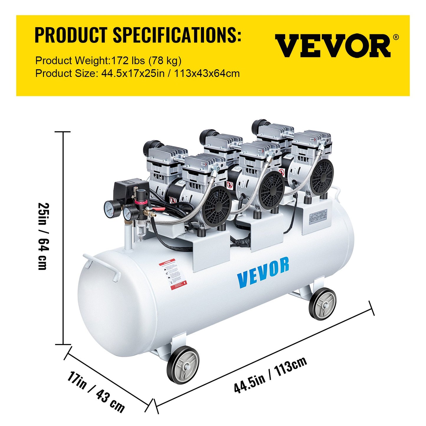 Oil Free Air Compressor Air Compressor Tank 100L 3HP Ultra Silent Inflator