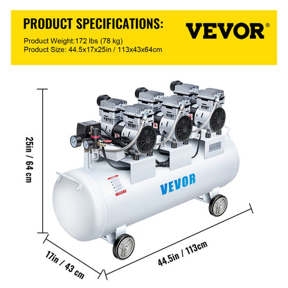 Oil Free Air Compressor Air Compressor Tank 100L 3HP Ultra Silent Inflator