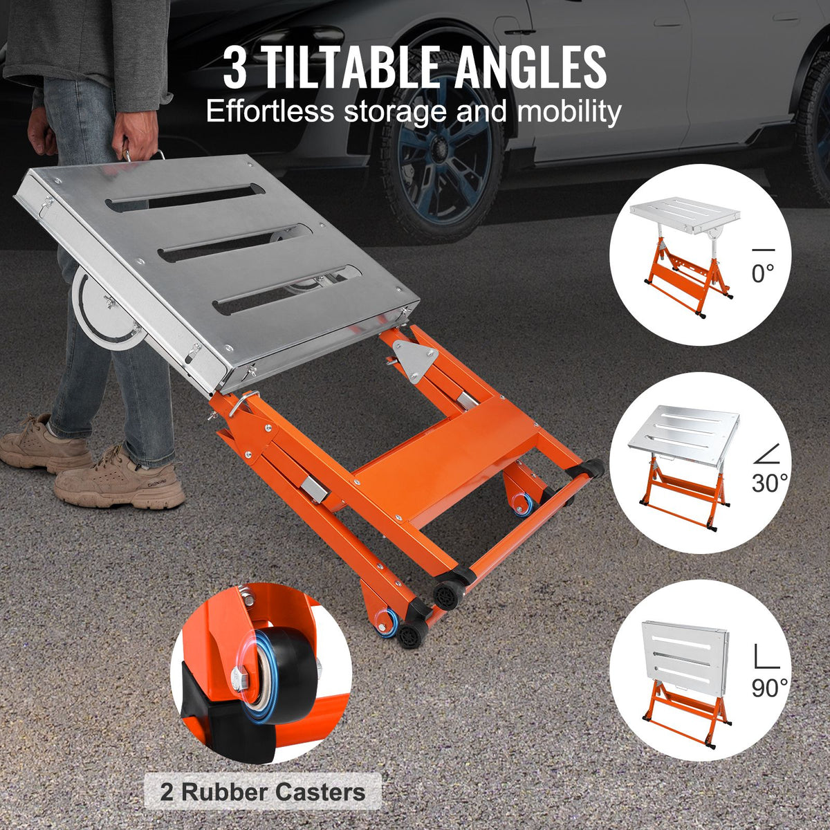 Welding Table 30" x 20", 400lbs Load Capacity Steel Welding Workbench Table on Wheels, Folding Work Bench with Three 1.1" Slot, 3 Tilt Angles, Adjustable Height, Retractable Guide Rails