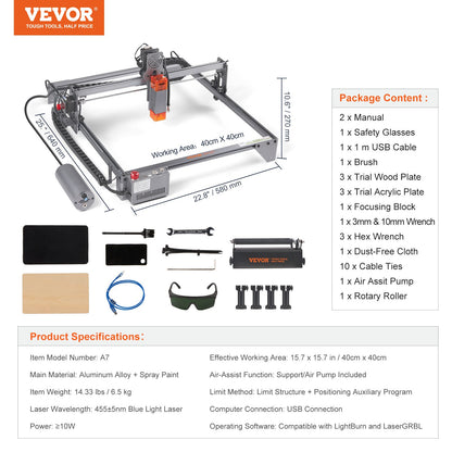 Laser Engraver, 10W Output Laser Engraving Machine, 15.7" x 15.7" Large Working Area, 10000mm/min Movement Speed, Compressed Spot with Rotary Roller, Laser Cutter for Wood, Metal, Acrylic