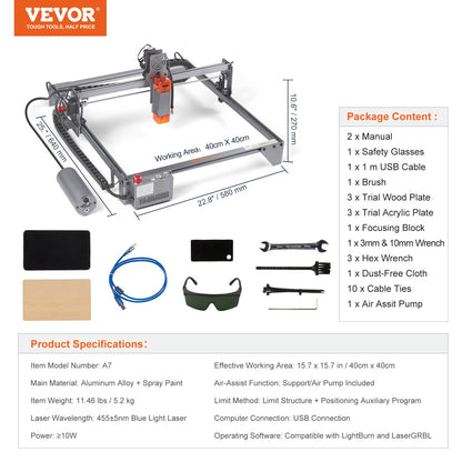 Laser Engraver, 10W Output Laser Engraving Machine, 15.7" x 15.7" Large Working Area, 10000mm/min Movement Speed, Compressed Spot with Eye Protection, Laser Cutter for Wood, Metal, Acrylic