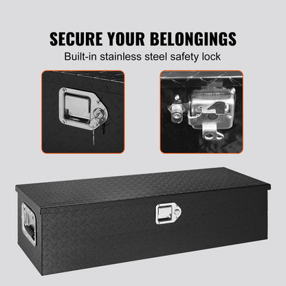 VEVOR Heavy Duty Aluminum Truck Bed Tool Box, Diamond Plate Tool Box with Side Handle and Lock Keys, Storage Tool Box Chest Box Organizer for Pickup, Truck Bed, RV, Trailer, 990 x 330 x 254 mm, Black