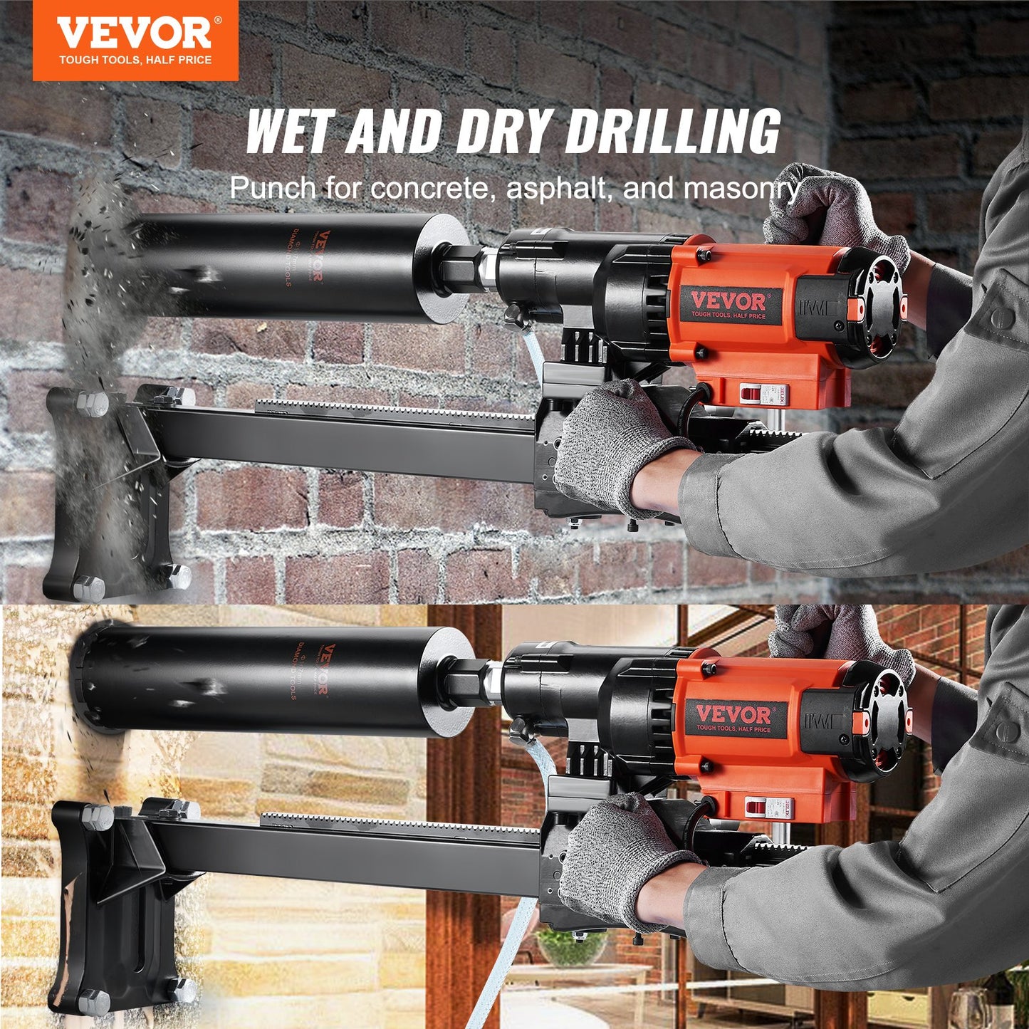 Diamond Core Drilling Machine, 8in Wet&Dry Concrete Core Drill Rig with Stand, 750RPM Speed & 1-1/4" 5/8" Thread & Lifting Handle, 8in Drilling Diameter for Concrete Brick Block Stone, 2500W