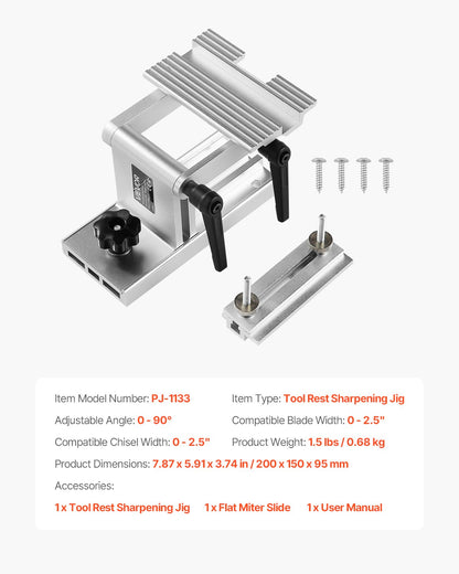 VEVOR Sharpening Tool Rest Jig, Adjustable Replacement Tool Rest Sharpening Jig for 6" or 8" (152 mm or 203 mm) Bench Grinders – with Flat Miter Slide for 0–2.5 inch (0–64 mm) Wide Blades and Chisels