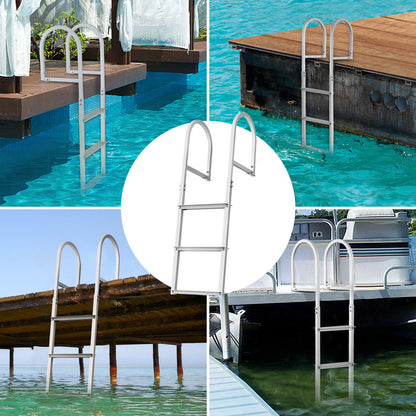 Dock Ladder, Removable 3 Steps, 227 kg Load Capacity, Aluminum Alloy Pontoon Boat Ladder with 7.9 cm Wide Step & Nonslip Rubber Mat, Easy to Install for Ship/Lake/Pool/Marine Boarding