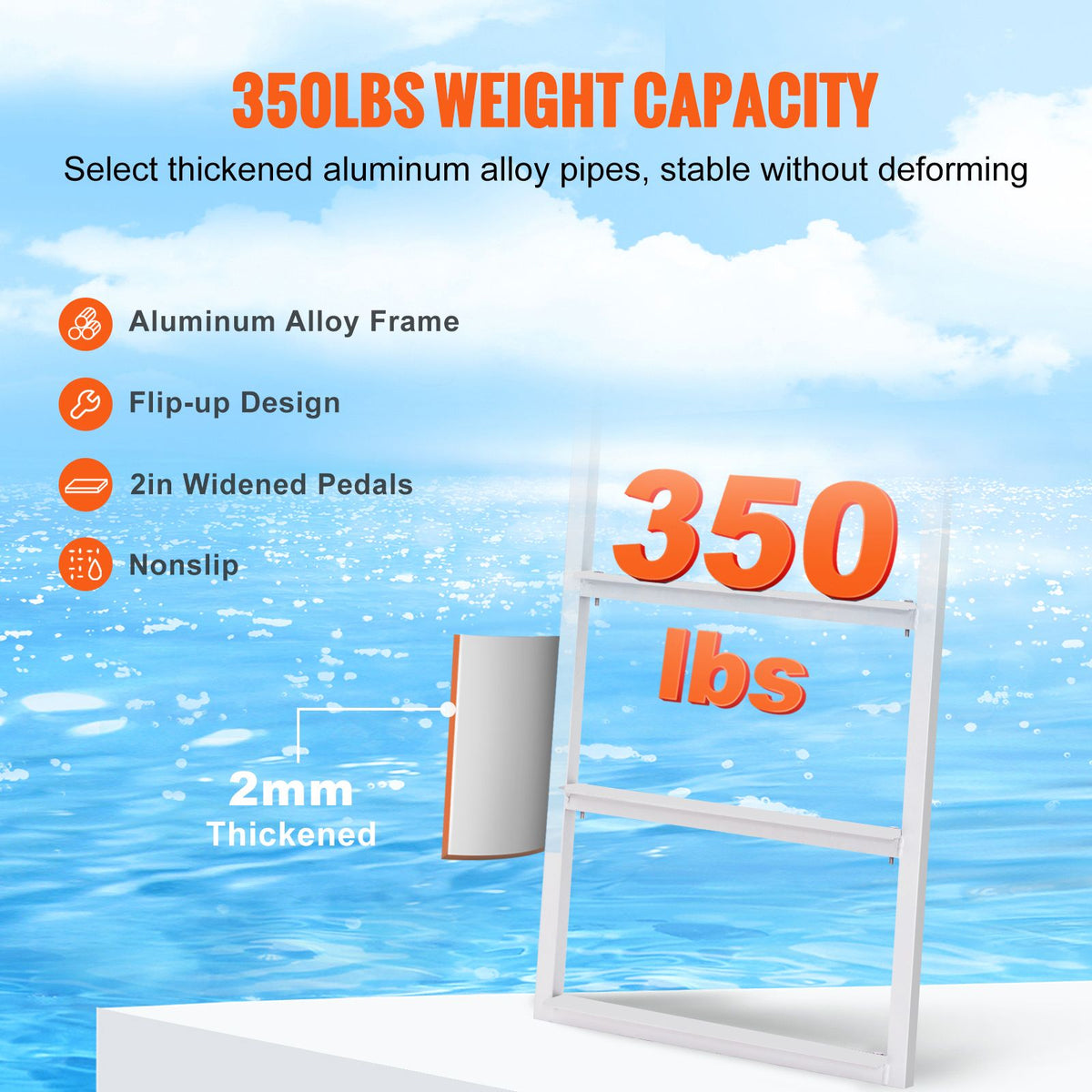 Dock Ladder, Flip-Up 3 Steps, 159 kg Load Capacity, Aluminum Alloy Pontoon Boat Ladder with 50.8 mm Wide Step & Nonslip Rubber Mat, Easy to Install for Ship/Lake/Pool/Marine Boarding