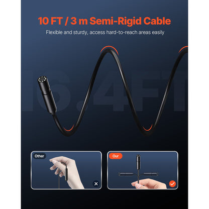 Endoscope Camera with Light, 1920P HD Borescope for Android & IOS, 8 LED Lights Inspection Camera with 3m Semi-Rigid Cable, 2X Zoom, IP67 Waterproof Snake Scope Cameras for Auto, Plumbing