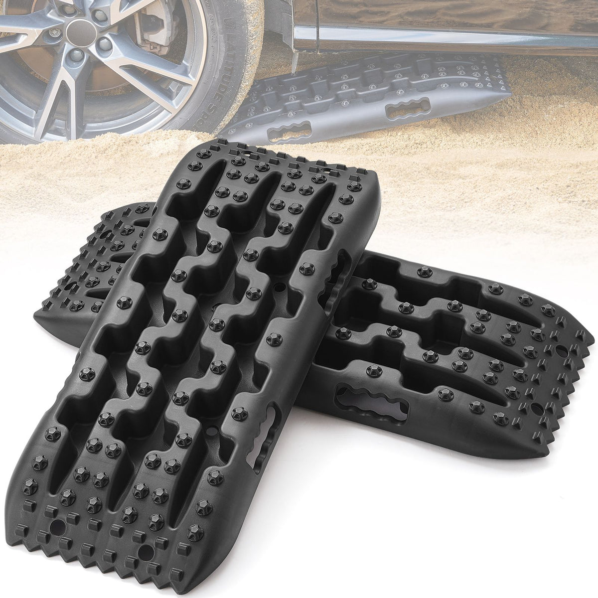 2PCS Traction Boards with PP for Mud Snow Sand Storage Bag Short Black