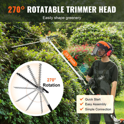 15.7-inch 26CC 2 Cycle Gas Hedge Trimmer, Gas Powered Pole Hedge Trimmer with Dual Sided Dual Action Blade, Adjustable Trimmer Head, Suitable for Trimming Shrubs, Bushes
