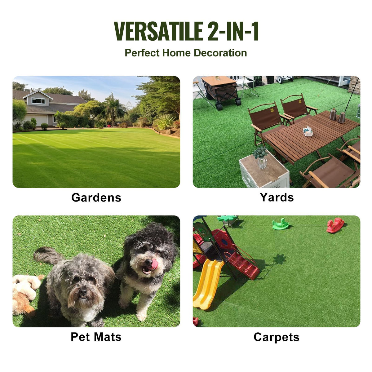 Artifical Grass, 6 x 10 ft Rug Green Turf, 1.38"Fake Door Mat Outdoor Patio Lawn Decoration, Easy to Clean with Drainage Holes, Perfect For Multi-Purpose Home Indoor Entryway Scraper Dog Mats