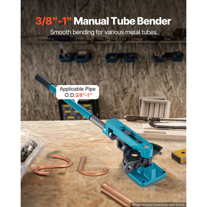 Pipe Tube Bender, 3/8" to 1" Manual Pipe Tube Bender, with 7 Dies, Heavy Duty Tube Bender Tubing of Steel Metal Copper, for Repair Shops, Blue