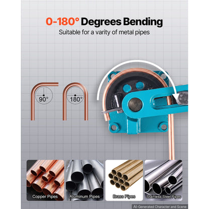 Pipe Tube Bender, 3/8" to 1" Manual Pipe Tube Bender, with 7 Dies, Heavy Duty Tube Bender Tubing of Steel Metal Copper, for Repair Shops, Blue