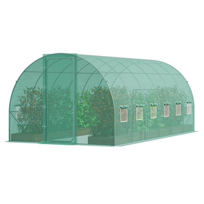 Walk-in Tunnel Greenhouse, 19.4x9.7x7.4 ft Hoop House Greenhouse Tunnel, Plant Hot House with Galvanized Steel Frame, Green PE Cover, Swing Door and 12 Roll-up Windows for Outdoor