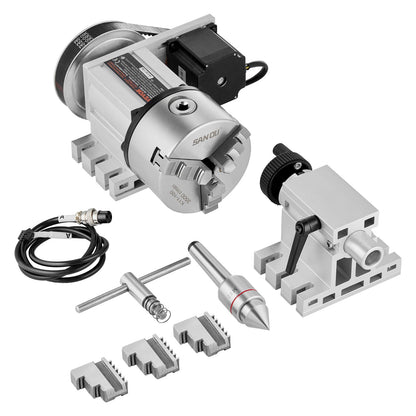 Dividing Head, K11-100mm 3-Jaw Chuck, CNC Router Milling Machine Rotational Axis 4th Axis A Axis Indexing Head, 65 mm Center Height MT2 Tailstock 6:1 Gear Ratio, Universal for Engraving