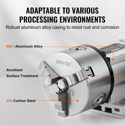 Dividing Head, K11-100mm 3-Jaw Chuck, CNC Router Milling Machine Rotational Axis 4th Axis A Axis Indexing Head, 65 mm Center Height MT2 Tailstock 6:1 Gear Ratio, Universal for Engraving