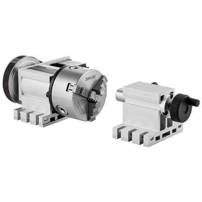 Dividing Head, K11-100mm 3-Jaw Chuck, CNC Router Milling Machine Rotational Axis 4th Axis A Axis Indexing Head, 65 mm Center Height MT2 Tailstock 6:1 Gear Ratio, Universal for Engraving