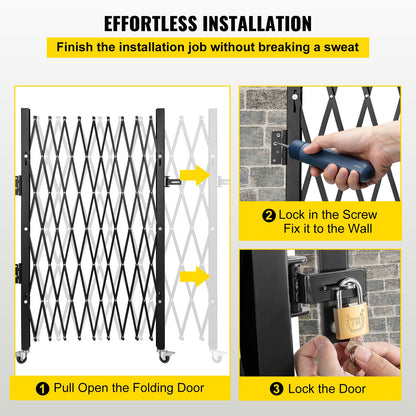 Single Folding Security Gate, 85" H x 95" W Folding Door Gate, Steel Accordion Security Gate, Flexible Expanding Security Gate, Rolling Barricade Gate, Scissor Gate/Door with Padlock