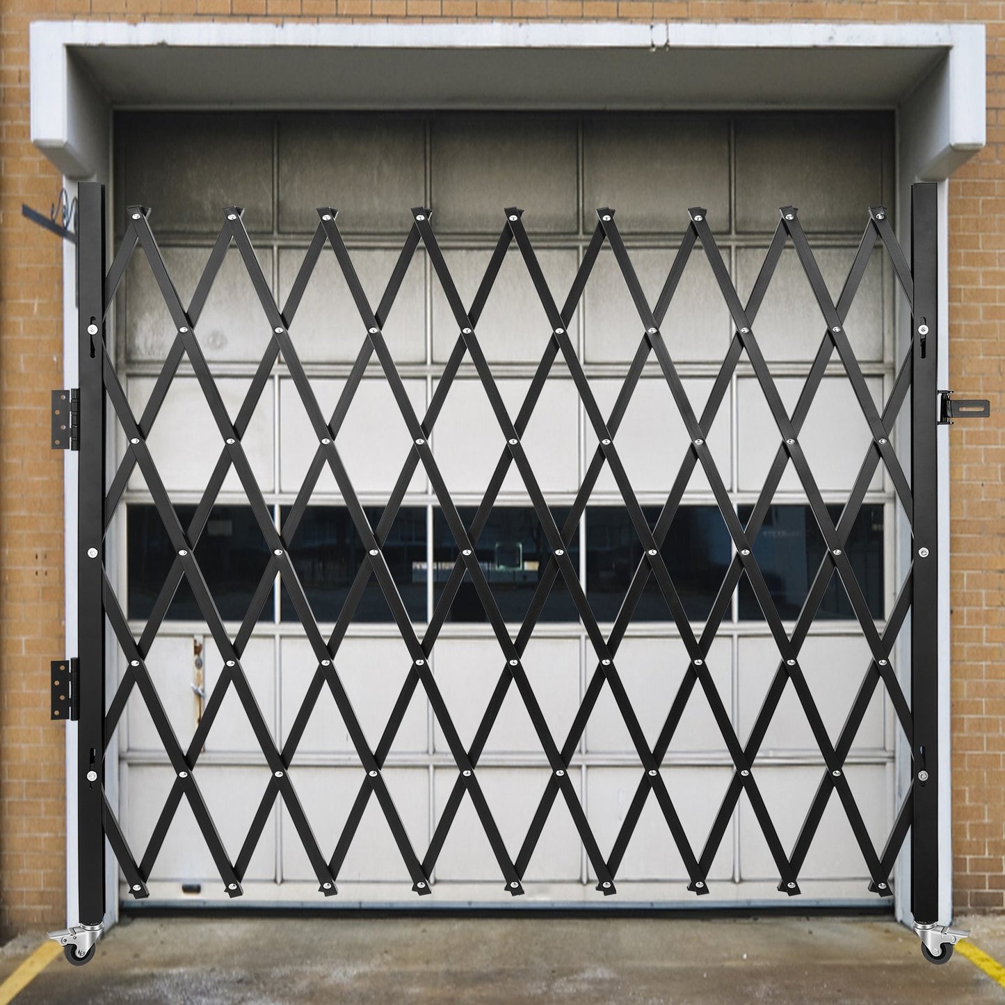 Single Folding Security Gate, 85" H x 95" W Folding Door Gate, Steel Accordion Security Gate, Flexible Expanding Security Gate, Rolling Barricade Gate, Scissor Gate/Door with Padlock