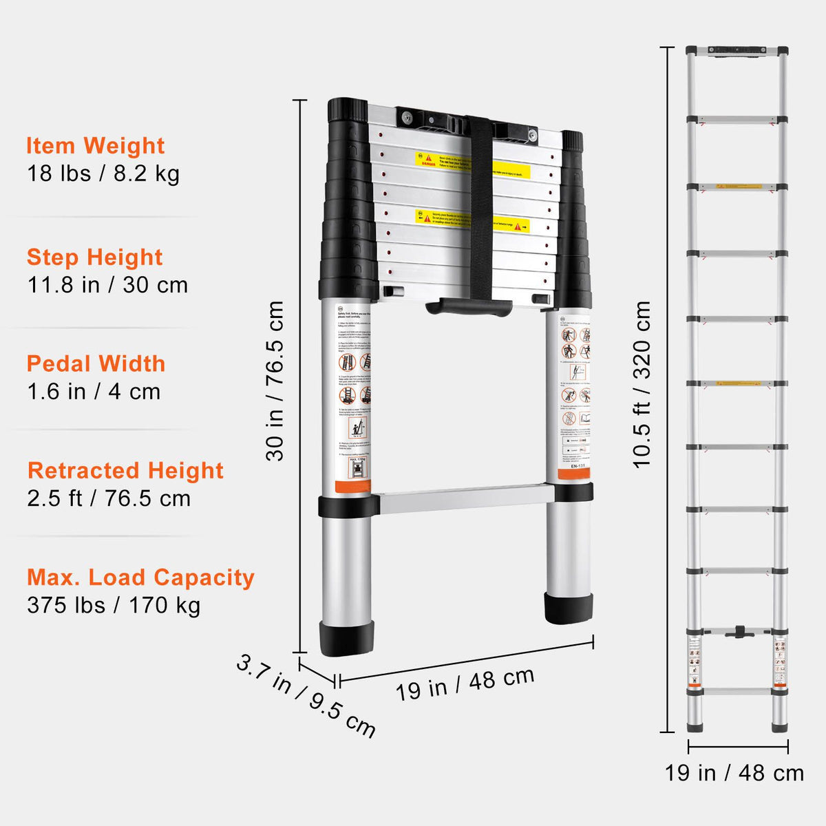 Telescoping Ladder Aluminum Extension Step 3.2 m Multi-purpose Portable