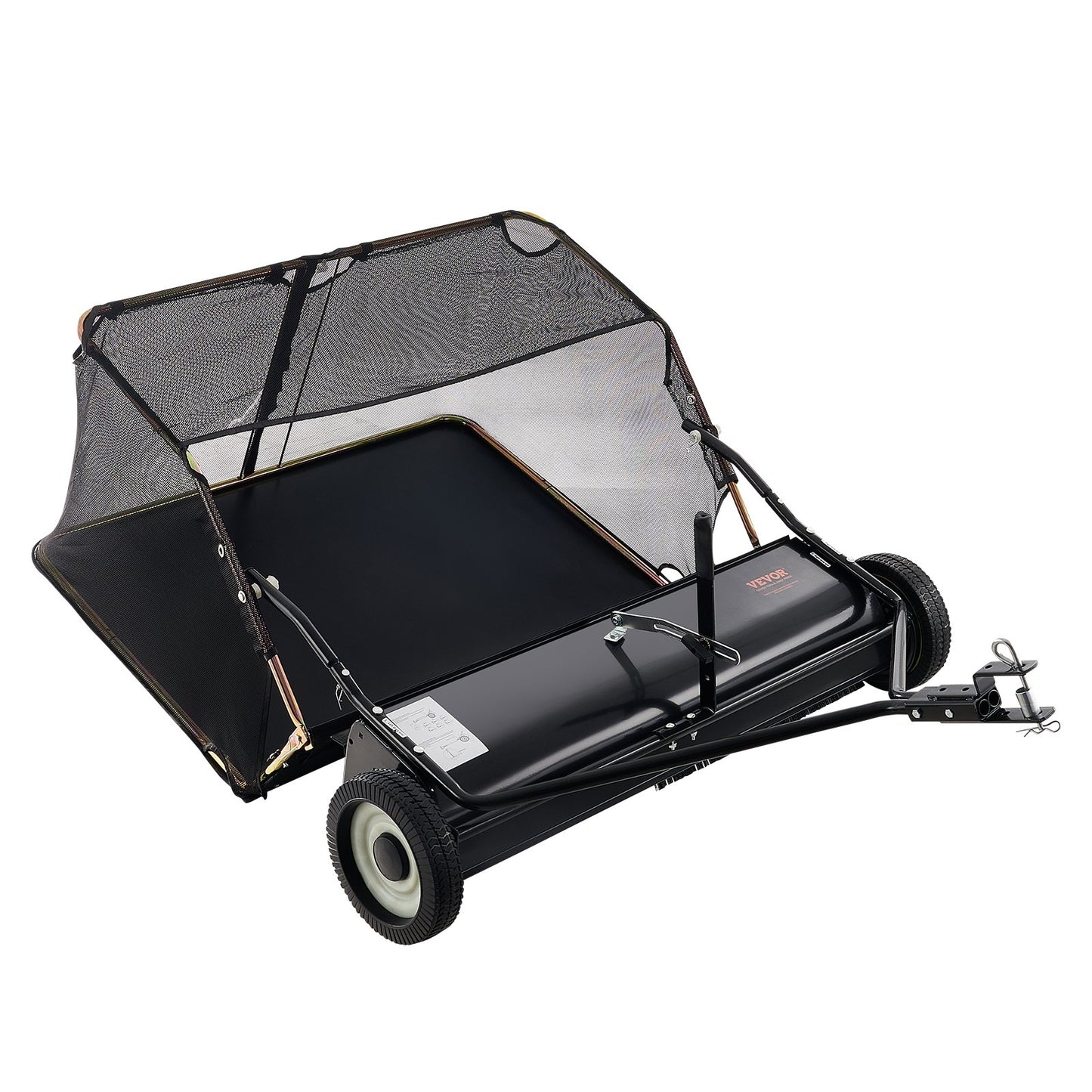 106.6 cm Lawn Sweeper Tow Behind, 12 cu.ft. Large Pull Behind Grass Sweeper, Heavy Duty Leaf & Grass Collector with Dumping Rope Design, Adjustable Sweeping Height for Picking Up Debris & Grass