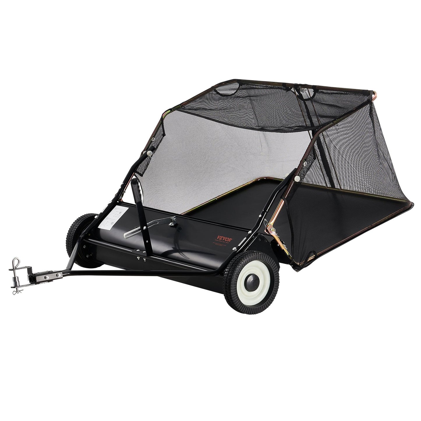 106.6 cm Lawn Sweeper Tow Behind, 12 cu.ft. Large Pull Behind Grass Sweeper, Heavy Duty Leaf & Grass Collector with Dumping Rope Design, Adjustable Sweeping Height for Picking Up Debris & Grass