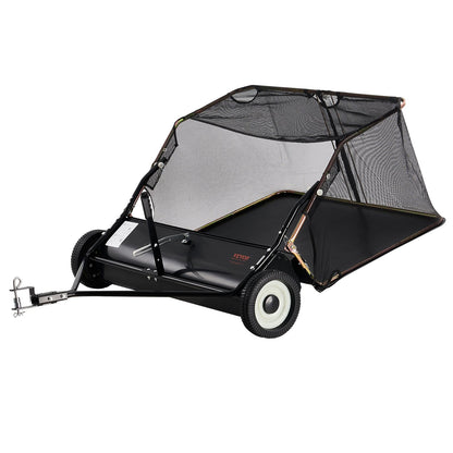 106.6 cm Lawn Sweeper Tow Behind, 12 cu.ft. Large Pull Behind Grass Sweeper, Heavy Duty Leaf & Grass Collector with Dumping Rope Design, Adjustable Sweeping Height for Picking Up Debris & Grass