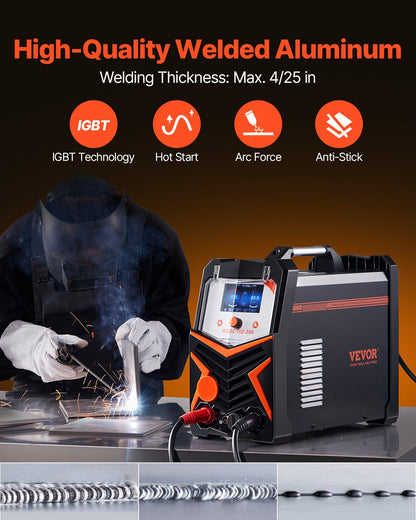 TIG Welder, 200A 6-In-1 Aluminum Welding Machine (LED Display) - AC TIG/DC TIG/AC Pulse TIG/DC Pulse TIG/Spot TIG/MMA(Stick), Electric Welder with Synergic Control IGBT