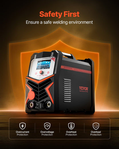TIG Welder, 200A 6-In-1 Aluminum Welding Machine (LED Display) - AC TIG/DC TIG/AC Pulse TIG/DC Pulse TIG/Spot TIG/MMA(Stick), Electric Welder with Synergic Control IGBT