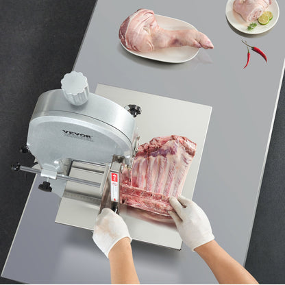 Commercial Electric Meat Bandsaw, 1800W Stainless Steel Countertop Bone Sawing Machine, 380 x 485 mm Workbench, 180 mm Max Cutting Thickness, Frozen Meat Cutter with 5 Blades for Rib Pork Beef