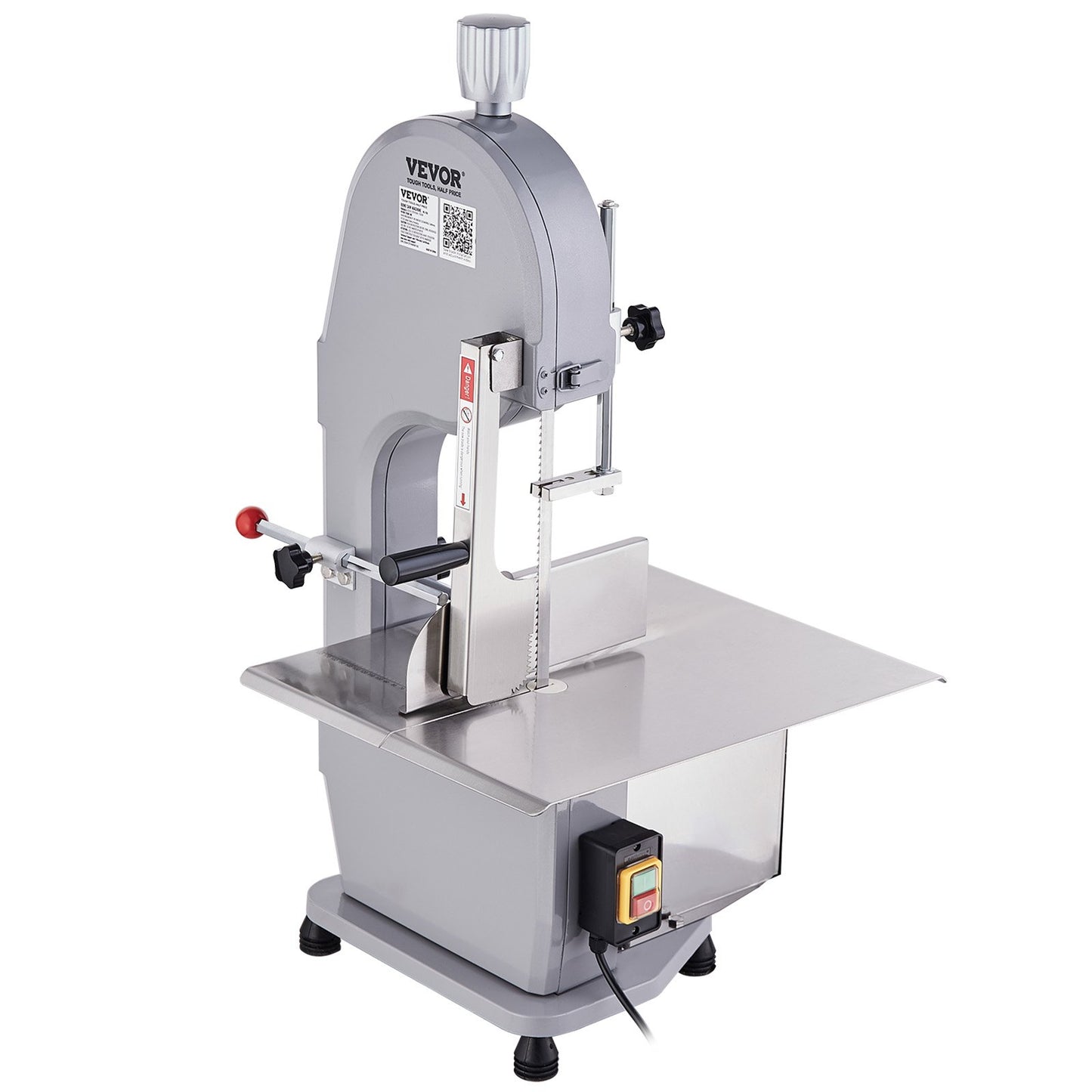 Commercial Electric Meat Bandsaw, 1500W Stainless Steel Countertop Bone Sawing Machine, Workbeach 19.3" x 15", 0.16-7.9 Inch Cutting Thickness, Frozen Meat Cutter with 6 Blades for Rib Pork Beef