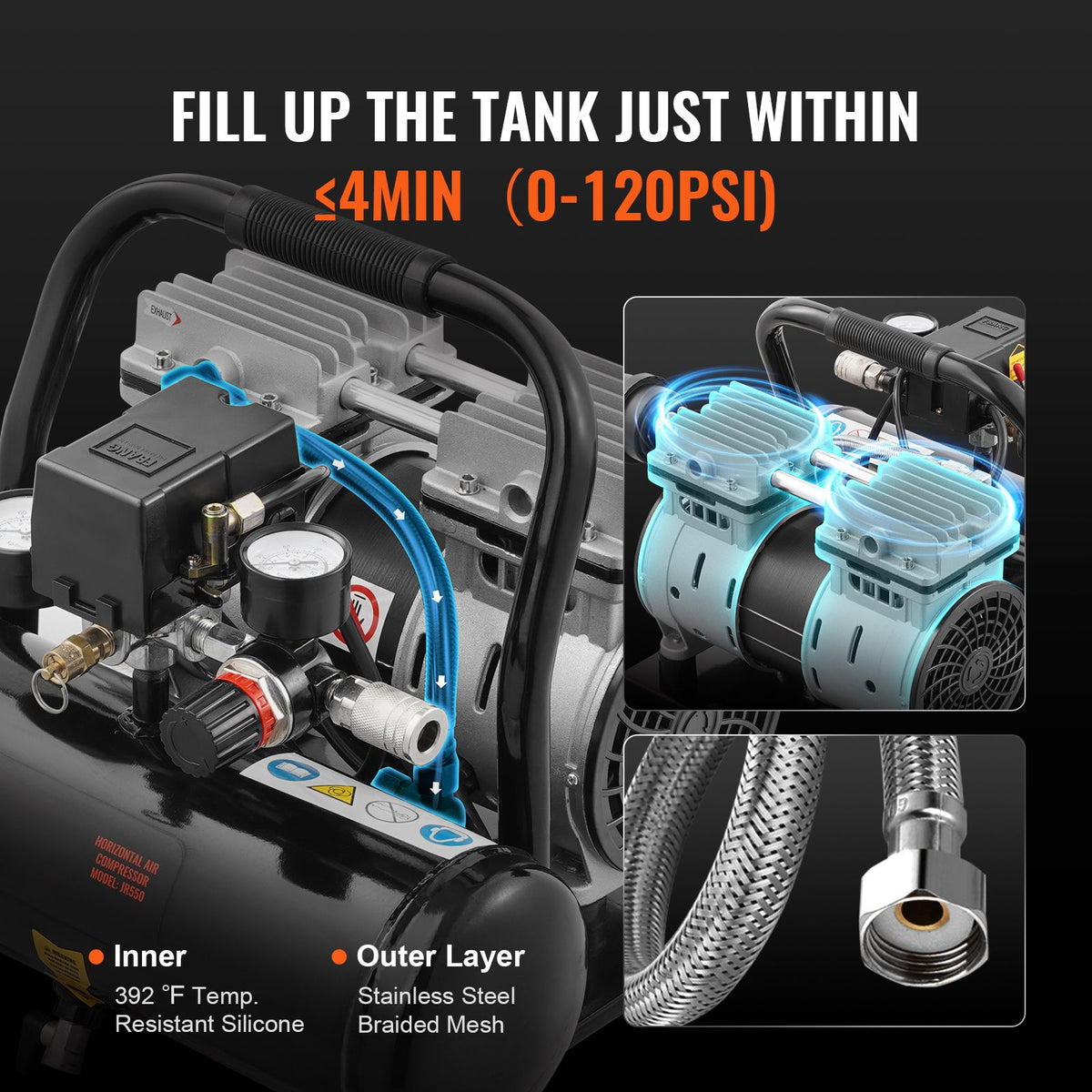 Air Compressor Compact Portable Oil Free Compressor 4L 7bar
