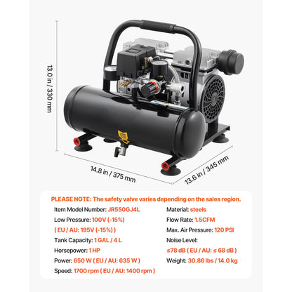 Air Compressor Compact Portable Oil Free Compressor 4L 7bar