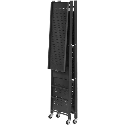 VEVOR 4-Tier Foldable Storage Shelf with Wheels, 66 cm W x 33 cm D x 117 cm H Folding Metal Rack Shelving Unit, No Assembly Organizer Shelf for Garage, Kitchen, Basement, Black