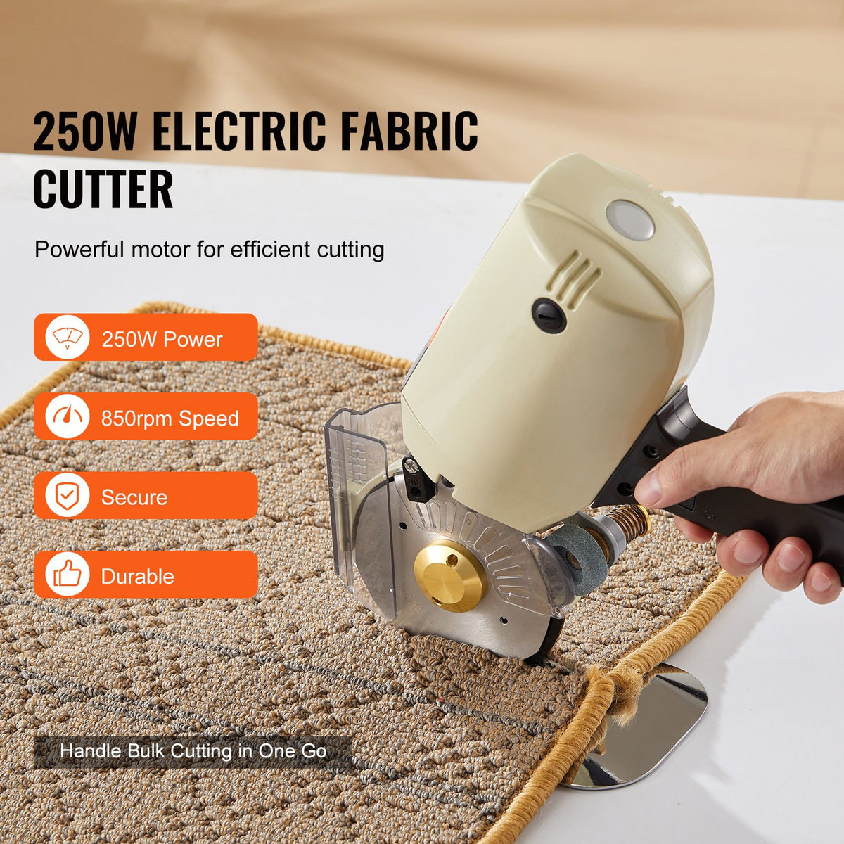 Fabric Cutter, 250W Electric Rotary Fabric Cutting Machine, 1.1" Cutting Thickness, Octagonal Knife, with Replacement Blade and Sharpening Stones, for Multi-Layer Cloth Fabric Leather
