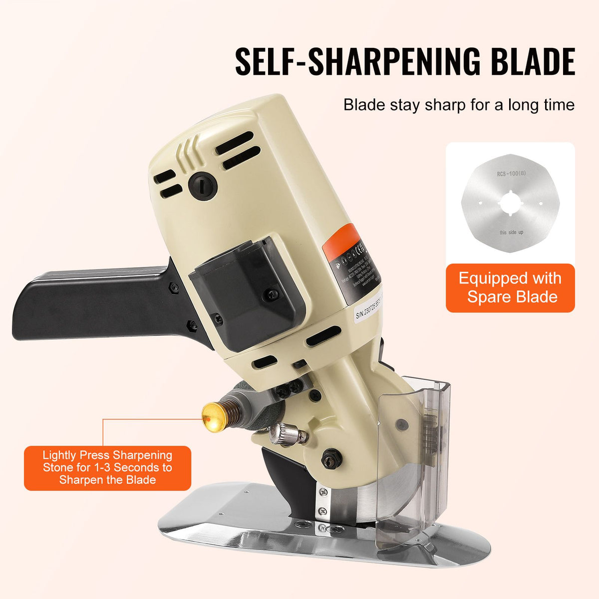 Fabric Cutter, 250W Electric Rotary Fabric Cutting Machine, 1.1" Cutting Thickness, Octagonal Knife, with Replacement Blade and Sharpening Stones, for Multi-Layer Cloth Fabric Leather
