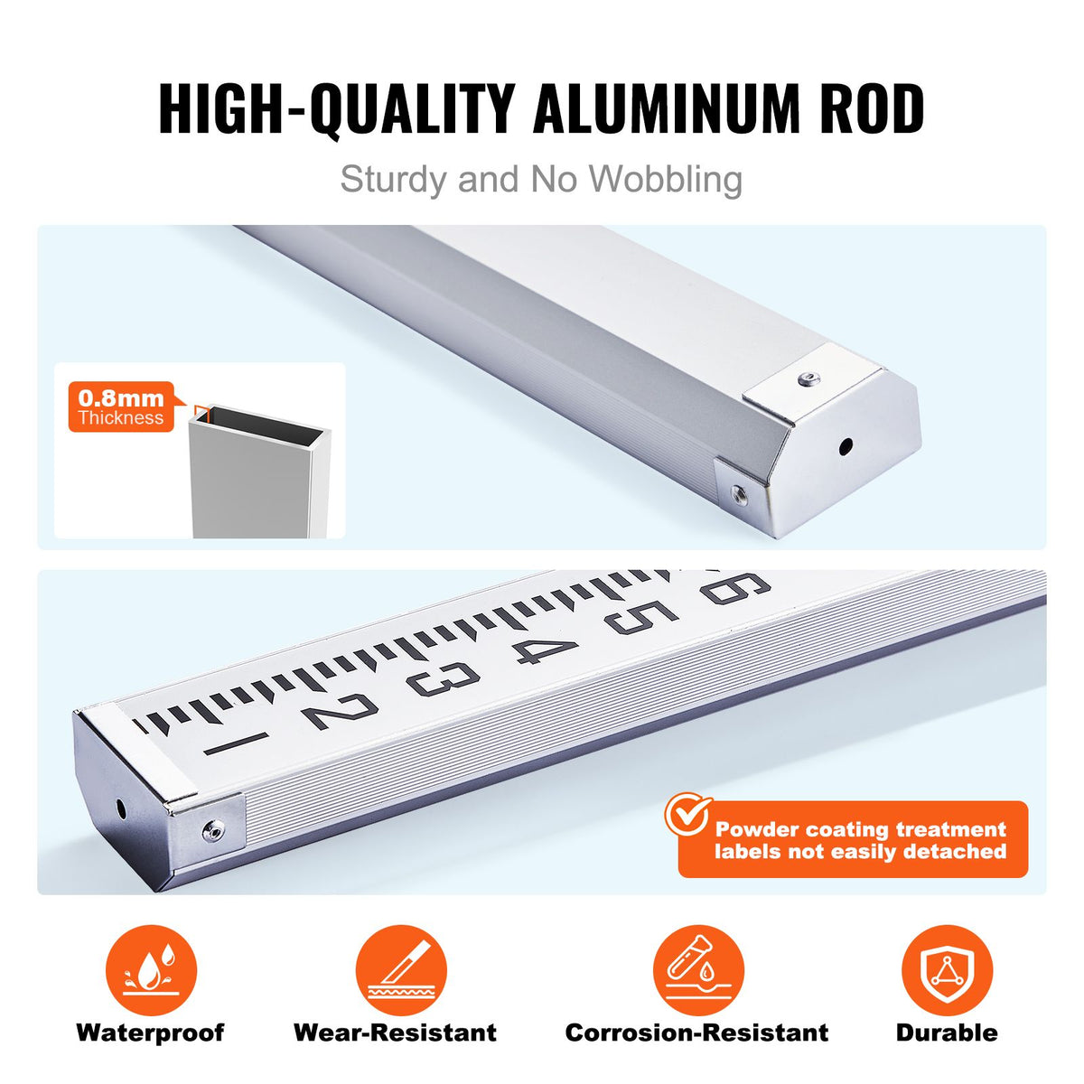Aluminum Grade Rod, 14-Feet/8ths 4 Sections Telescopic Measuring Rod, Double-Sided Scale 1/8in Leveling Rod Stick, Aluminum Alloy Survey Rod w/ Bubble Level &Carrying Bag for Houses,Walls,Floors