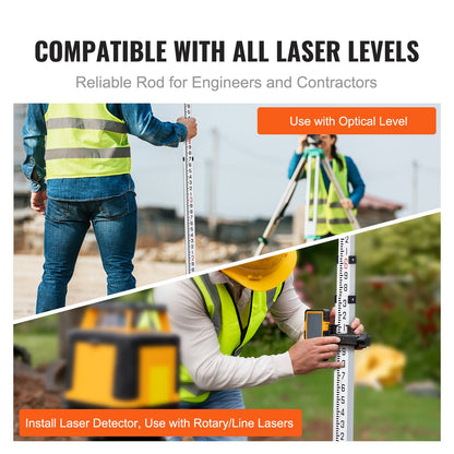 Aluminum Grade Rod, 14-Feet/8ths 4 Sections Telescopic Measuring Rod, Double-Sided Scale 1/8in Leveling Rod Stick, Aluminum Alloy Survey Rod w/ Bubble Level &Carrying Bag for Houses,Walls,Floors