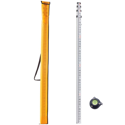Aluminum Grade Rod, 14-Feet/8ths 4 Sections Telescopic Measuring Rod, Double-Sided Scale 1/8in Leveling Rod Stick, Aluminum Alloy Survey Rod w/ Bubble Level &Carrying Bag for Houses,Walls,Floors