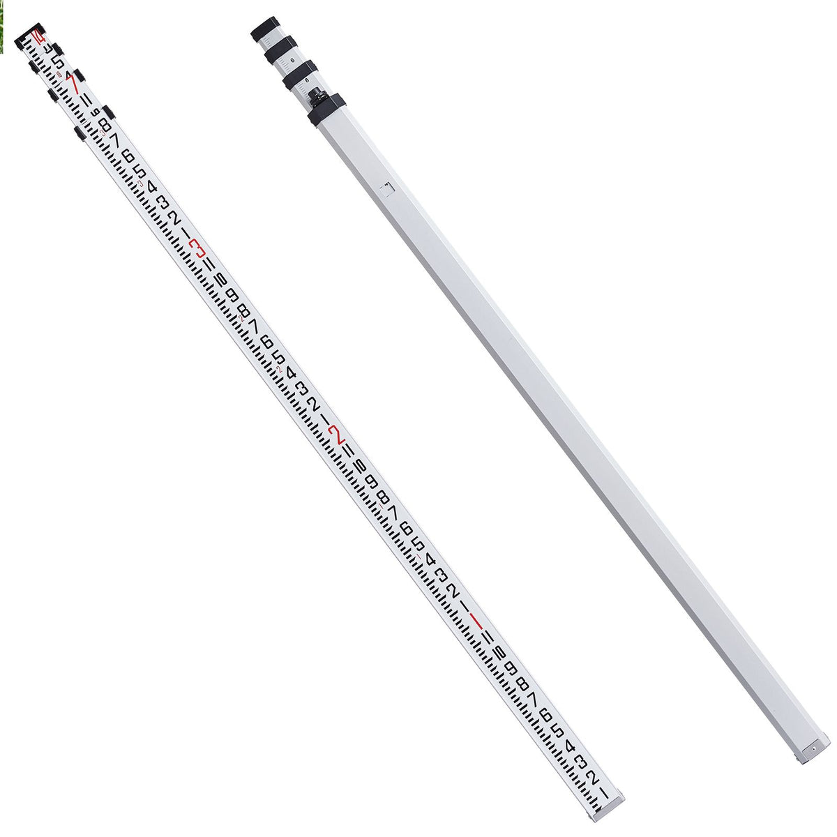 Aluminum Grade Rod, 14-Feet/8ths 4 Sections Telescopic Measuring Rod, Double-Sided Scale 1/8in Leveling Rod Stick, Aluminum Alloy Survey Rod w/ Bubble Level &Carrying Bag for Houses,Walls,Floors