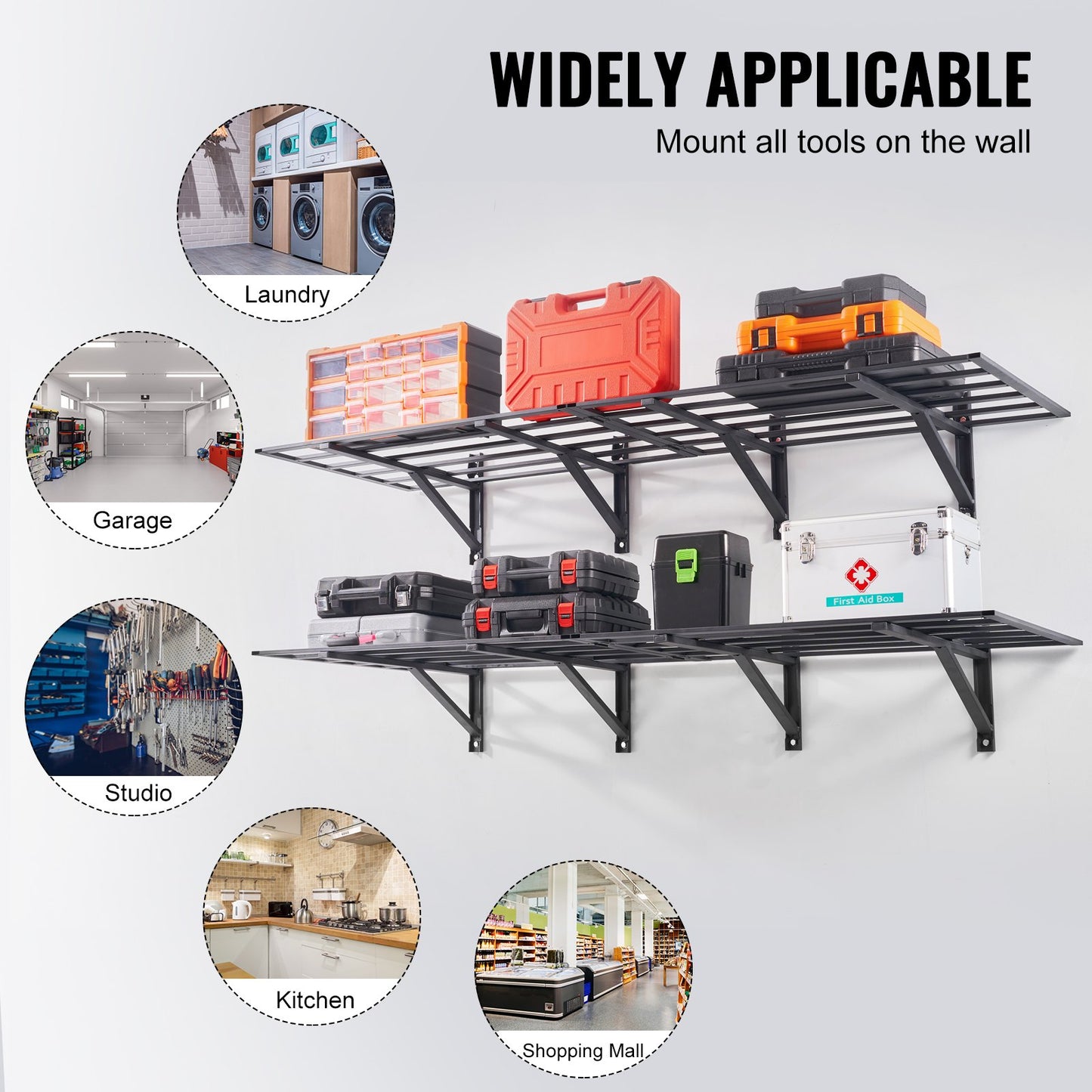 VEVOR 2PCS 72x24in Garage Storage Shelving Wall Mounted Heavy Duty Shelves Rack