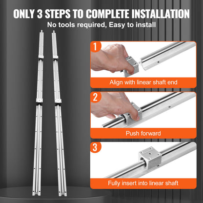 Linear Guide Rail Set, SBR20 2200mm, 2 PCS 86.6 in/2200 mm SBR20 Guide Rails and 4 PCS SBR20UU Slide Blocks, Linear Rails and Bearings Kit for Automated Machines DIY Project CNC Router Machines