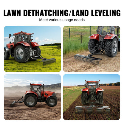 VEVOR Tow Behind Dethatcher, 1.8m Tow Dethatcher with 36 Steel Tines, 3-Point Lawn Dethatcher Rake with Attachments for Tractor, Landscape Rake for Garden, Farm, Grass