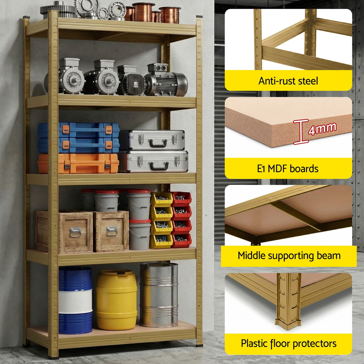 Giantz Garage Shelving 1.6X0.8m Warehouse Shelves Storage Rack Pallet Racking Yellow
